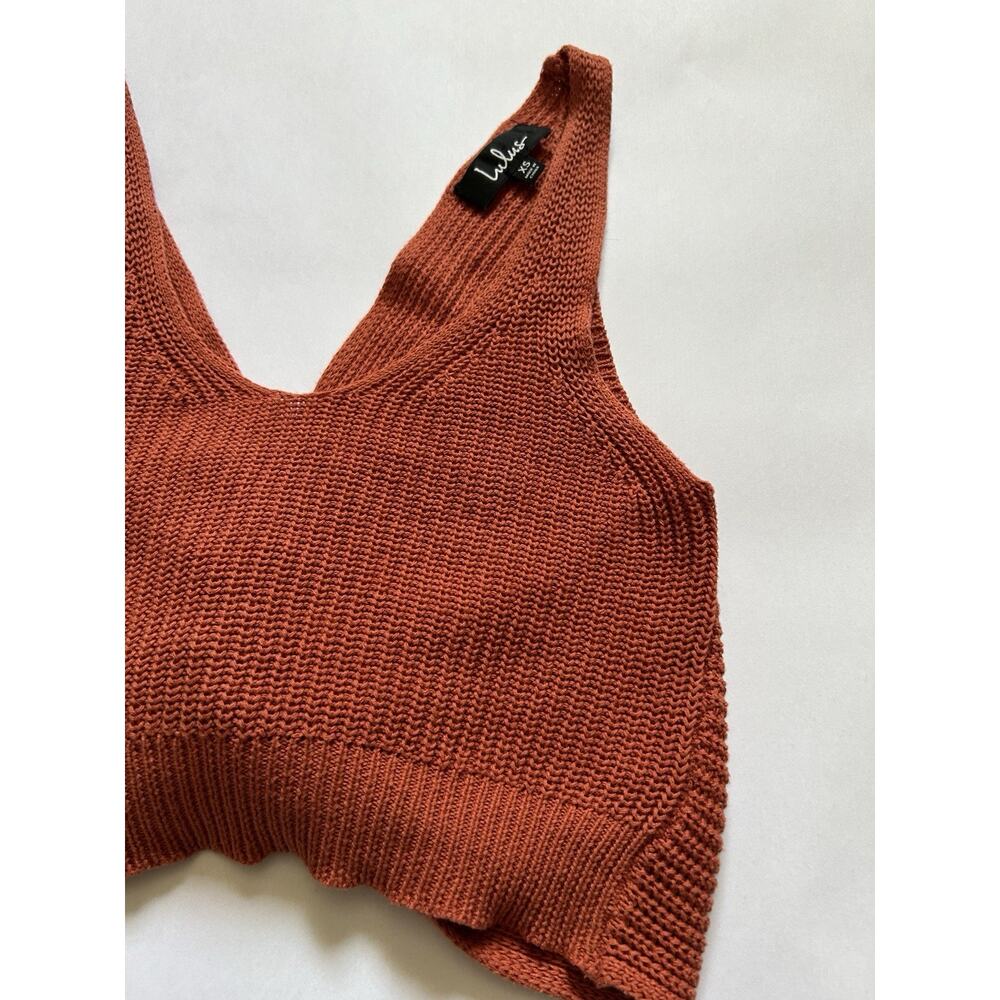Lulus Knit Crop Tank Top XS Brown Twist Front Sweater Sleeveless Boho Cozy - Picture 6 of 11